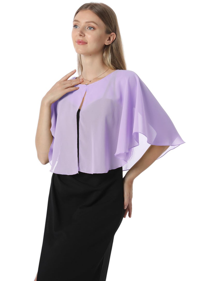 Hotshawl كاب شيفون للنساء، أغطية ناعمة، شالات ولفائف لفستان المساء، كاب زفاف، غطاء (بنفسجي) - Image 2